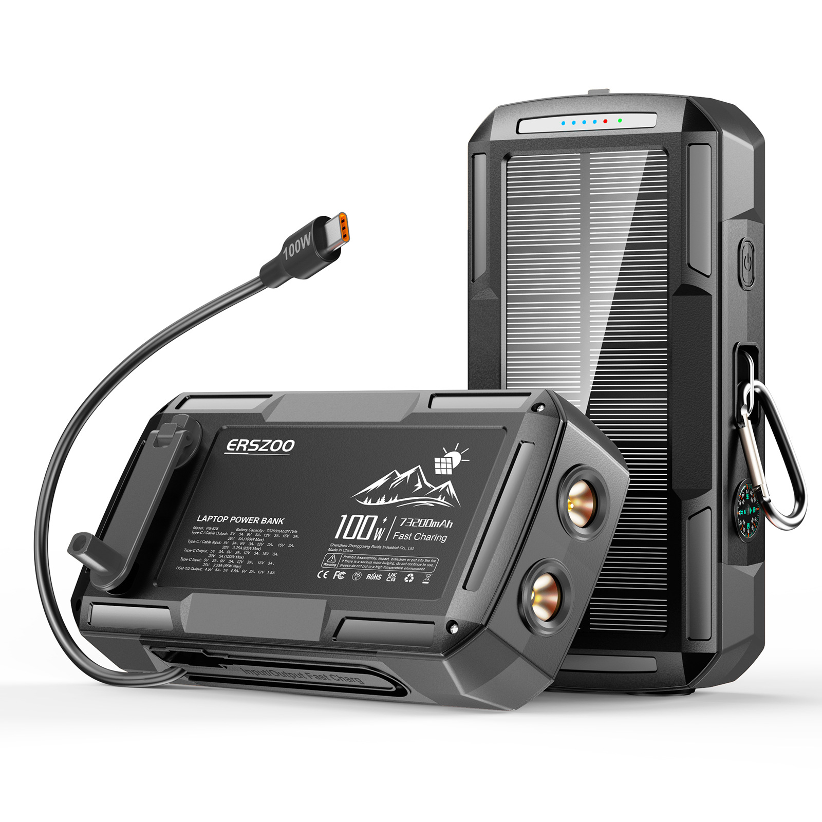Solar Emergency Charger - Solar Power Bank 73200mAh Hand Crank