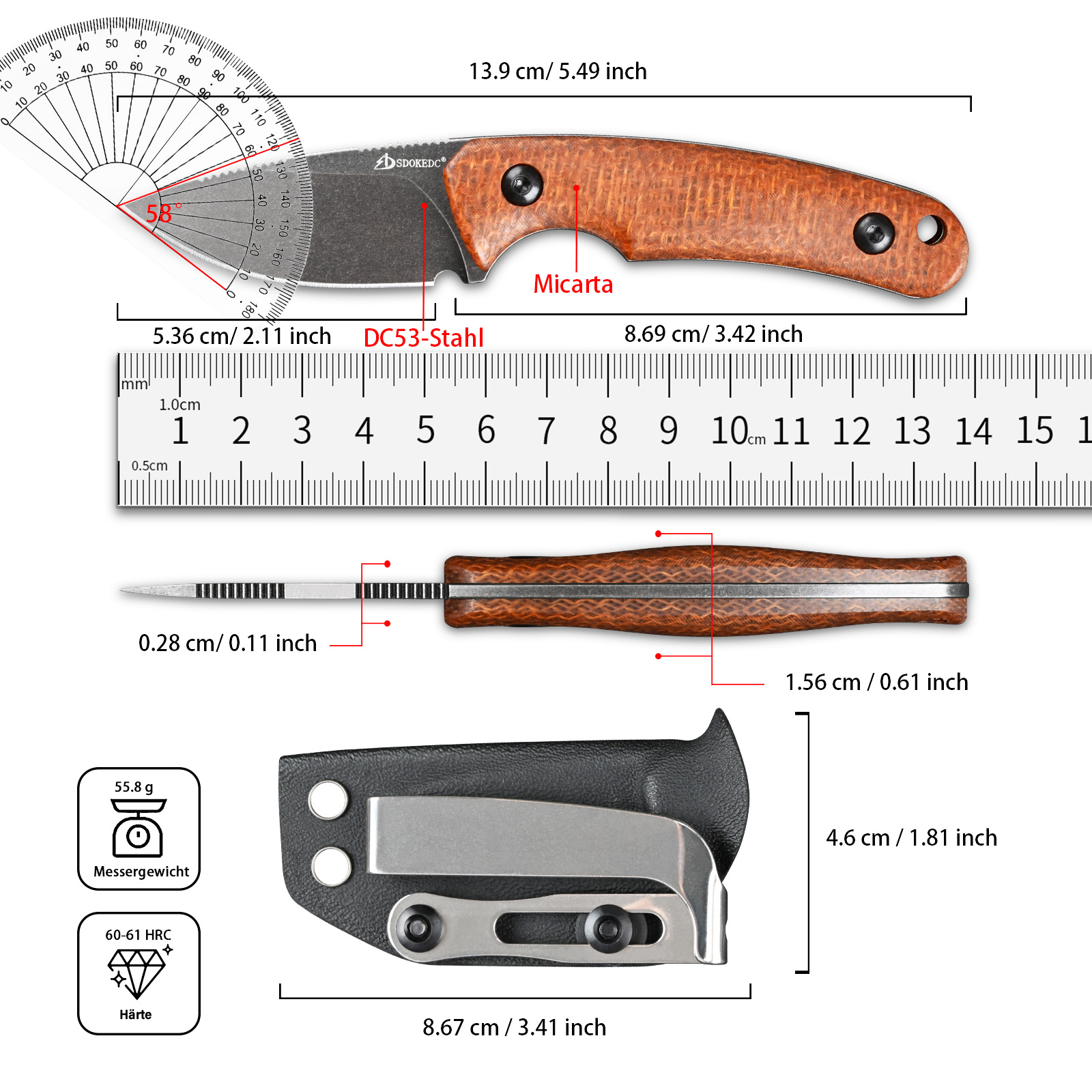 Premium SDOKEDC DC53 Steel EDC - Bushcraft Knife Fixed recensie en prijs